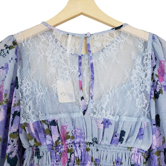 Free People Womens XS Daphne Blouse in Silver Blue Combo NEW - Picture 5 of 11